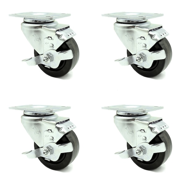3.5 Inch Phenolic Wheel Swivel Top Plate Caster Set with Brake